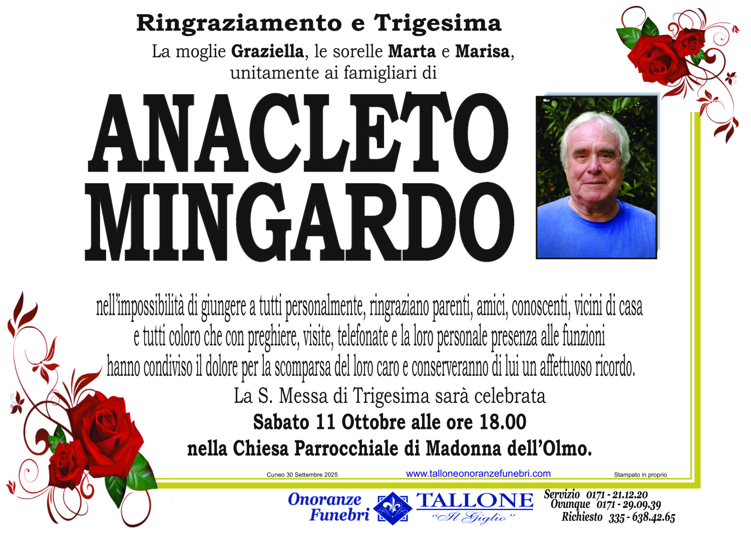 <br />
<b>Warning</b>:  Undefined variable $info in <b>/home/tallone/public_html/ringraziamenti.php</b> on line <b>68</b><br />
Anacleto Mingardo